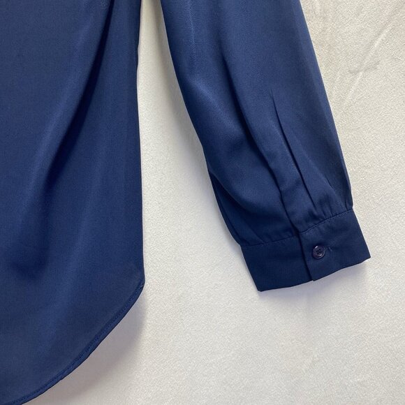 TOBI Semi Sheer Slit Crew Neck Long Sleeve Blouse Women Small Navy Hi-Lo Hem - Picture 12 of 16